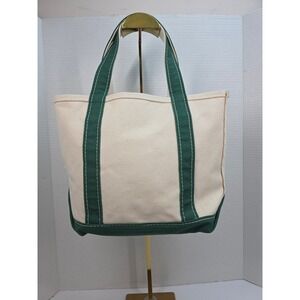 LL Bean Boat and Tote Cream Green Canvas Bag Small Medium Made in USA 112635
